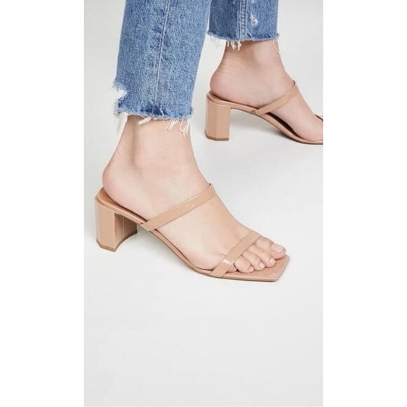 By Far NIB Tanya Patent Leather Block Heel Sandals in NudeEU 388US